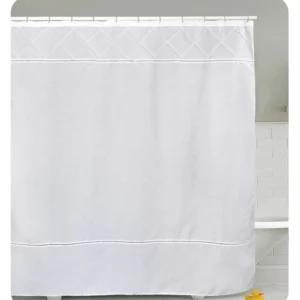 CORTINA DE BAÑO ROMBO Y VAINILLA BLANCA
